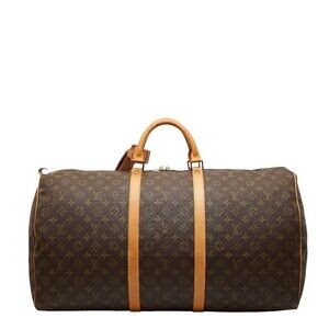Louis Vuitton Monogram Keepall Boston Travel Bag Brown Leather